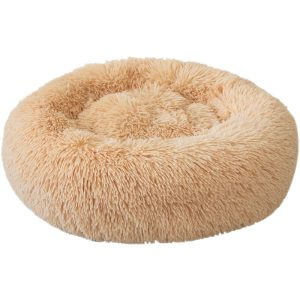 Round Plush Cat Bed Dog Warm Soft Comfortable Kennel,Light Brown,L