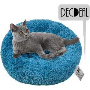 Soft Plush Round Pet Bed Cat Soft Bed Cat Bed, Cyan-diameter 60cm