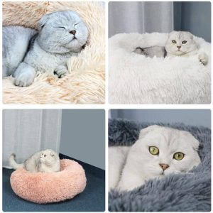 Soft Plush Round Pet Bed Cat Soft Bed Cat Bed, cyan-diameter 50cm - Blusea