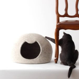 Wool Cat Bed. Natural Beige Felted Pet Lovers Gift