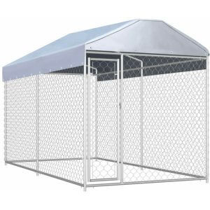 vidaXL Outdoor Dog Kennel with Canopy Top 382x192x225 cm - Silver