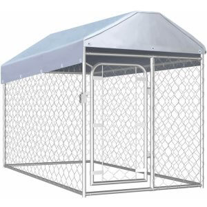 vidaXL Outdoor Dog Kennel with Roof 200x100x125 cm - Silver