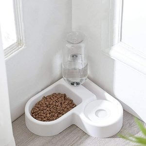 2 in 1 Automatic Pet Water Fountain Food Dispenser, Anti Spill Waterer and Dry Food Feeder Cat / Dog Bowl, Pet Bowl Pet Waterer (White) wl (White)