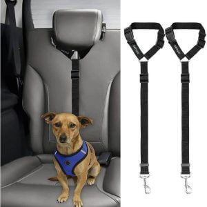 2 pieces of dog and cat safety seat belts with car headrest adjustable nylon fabric dog restraint car seat belt harness a