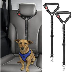 2 pieces of dog and cat safety seat belts with car headrest adjustable nylon fabric dog restraint car seat belt harness b