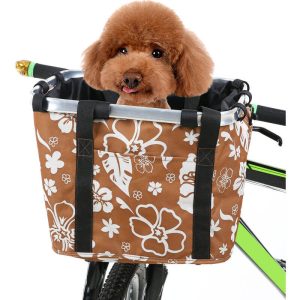 Asupermall - Collapsible Bike Basket Flower Printed Small Pet Cat Dog Carrier Bag Detachable Bicycle Handlebar Front Basket Cycling Front Bag