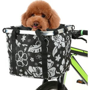 Asupermall - Collapsible Bike Basket Flower Printed Small Pet Cat Dog Carrier Bag Detachable Bicycle Handlebar Front Basket Cycling Front Bag