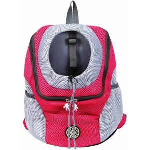 Asupermall - Pet Backpack Portable Travel Bag Front Chest Bag Berathable Mesh Drawstring Design Outdoor Pet Dog Carrying Bag,model:Rose red S