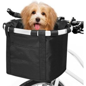 Bike Basket, Folding Small Pet Cat Dog Carrier Front Removable Bicycle Handlebar Basket Quick Release Easy Install Detachable Cycling Bag Mountain