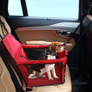 Car Booster Seat for Dogs or Cats, Dog Carrier Car Seat Cover with Waterproof Oxford Fabric and Travel Safety Belt for Cats (Red) - Litzee