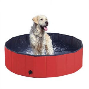 Foldable Dog Paddling Pool Pet Cat Swimming Pool Indoor/Outdoor Collapsible Summer Bathing Tub Shower Tub Puppy Washer (Φ120 × 30H cm, Red) - Pawhut