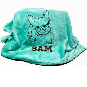 French Bulldog Hand Made Embroidered Personalised Dog Blanket 9 Colours