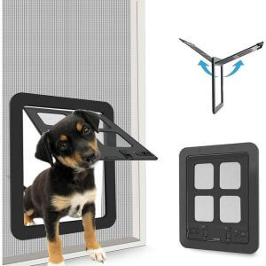 LITZEE Pet screen door for dogs and cats, 4-way locking sliding door for external doors, large cat flap for pets with circumference