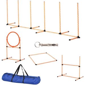 PawHut Pet Agility Training Equipment Dog Play Run Jump Hurdle Bar Obedience Training Set with Adjustable Height Jump Ring High Jumper Weave Poles