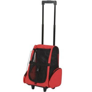 PawHut Pet Travel Backpack Bag Cat Puppy Dog Carrier w/ Trolley and Telescopic Handle Portable Stroller Wheel Luggage Bag (Red)