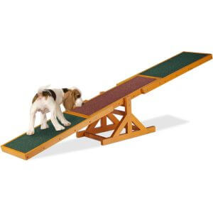 Relaxdays Colourful Wooden Pet Seesaw for Big and Small Dogs, Equipment for Agility and Obedience Training, 54 x 180 x 30 cm