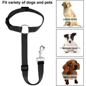 Set of 2 Adjustable and Durable Universal Backseat Harness for Dogs, Dog Seat Belt, Car Harness for Dogs with Carabiner, Black - Litzee