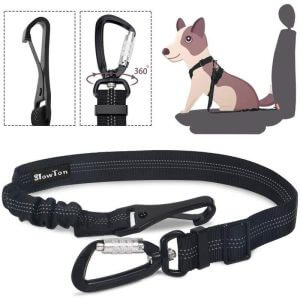 Slow dog car seat belt, pet seat belt clip tether puppy safety lock lever attachment harness leash small, medium and large dogs adjustable restraint