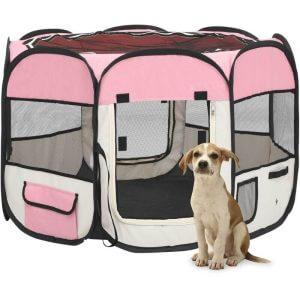 vidaXL Foldable Dog Playpen with Carrying Bag Pink 90x90x58 cm - Pink