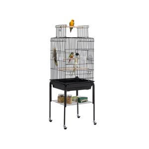 47-inch Play Top Bird Cage with Stand/Wheels, Black - black - Yaheetech
