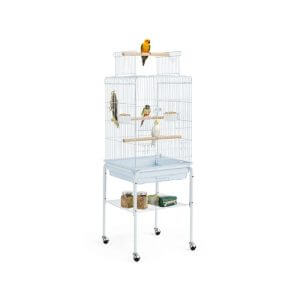 47-inch Play Top Bird Cage with Stand/Wheels, White - white - Yaheetech