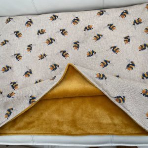 Dog Sleeping Bag, Linen Look Bumble Bee Print With Silky Soft Fleece Lining