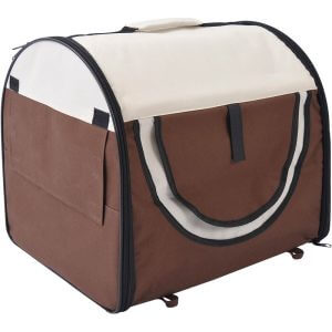 Folding Fabric Soft Pet Crate Dog Cat Travel Carrier Cage Kennel House - Brown - Pawhut