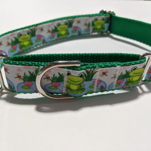Frogs Martingale Collar | Lily Pad Dog 1 Inch Wide Adjustable Cute Fun Puppy