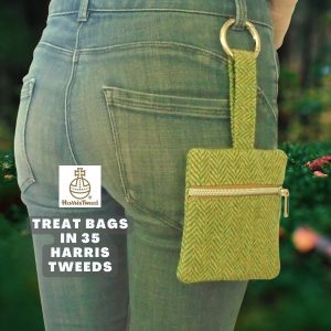 Harris Tweed Dog Treat Bag in Over 35 Harris Tweeds With Clip, Choice Of Hardware. Luxury Attaches To Lead Handle , Belt Loop Etc