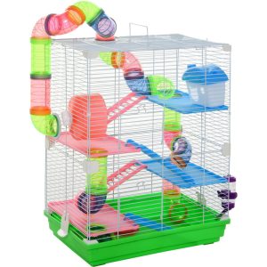 Pawhut - 5 Tier Hamster Cage Carrier Habitat Small Animal House w/ Exercise Wheels - green
