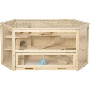 Pawhut - Three-Tier Wooden Hamster Cage Gerbil Play Centre w/ Sliding Tray, Ramps - Natural Wood