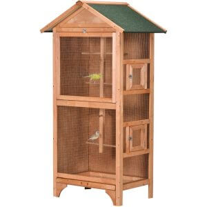 Pawhut - Wooden Bird Aviary, Outdoor Bird Cage for Finch, Canary w/ Tray - Orange - Orange