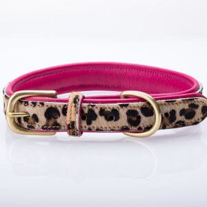 Pear Tannery Leopard Print Padded Flat Leather Dog Collar