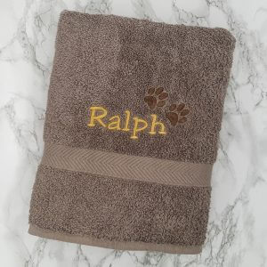 Personalised Embroidered Pet Towel With Name, Dog Towel, Cat Paw Print Design, Bath