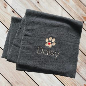 Personalised/Customised Microfibre Dog Towel - Embroidered With Paw Design & Your Dog's Name