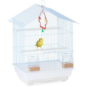 Relaxdays - Bird Cage, Birdcage, Perches, Swing, Feeders, h x w x d 49.5 x 39.5 x 32.5 cm, White