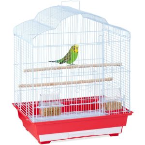 Relaxdays - Bird Cage, Birdcage, Perches & Feeding Bowls, Metal, h x w x d: 56.5 x 46.5 x 35.5 cm, Red