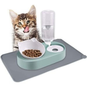 Swyeoot - Raised Cat Bowl, Cat Feeders and Drinkers, Raised Cat Bowl with Mat Dog Bowl, 15° Tilt Anti-Vomiting Bowl for Cats, for Cats and Puppies