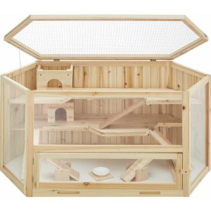 Tectake - Hamster cage made of wood 115x60x58cm - gerbil cage, hamster house, wooden hamster cage - brown