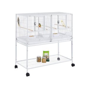 Yaheetech - Stackable Wide Bird Cage Divided Breeder Cage, White - white